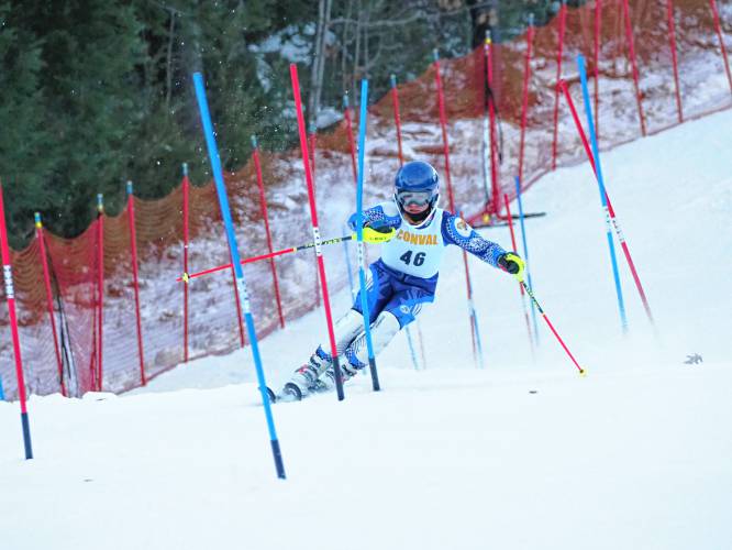 ConVal’s Garret Rousseau races a slalom earlier this season.