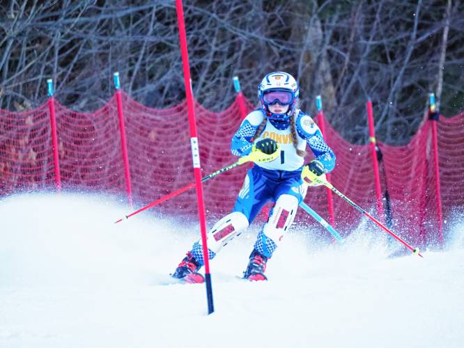 ConVal’s Jen Hopkins skis a slalom earlier this season.