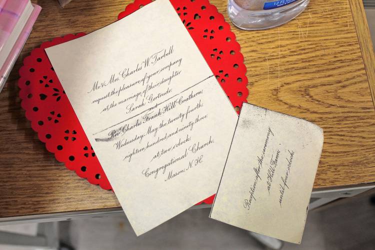 Historical documents on display at the Mason Public Library show marriage announcements, registrations and love letters between Mason residents.