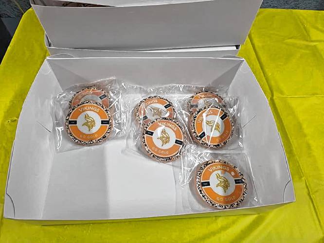 Cookies with the “Go Gold” logo being sold.
